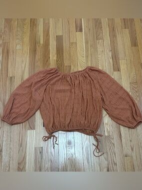 Frye Terracotta Textured Off-Shoulder Tie-Hem Blouse